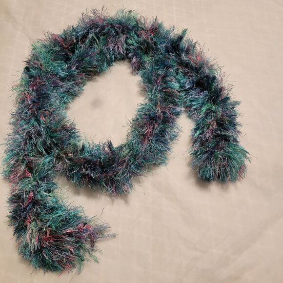 Neck Scarf Teal Pink Fluffy Winter Cozy Warm Long OS One Size - Picture 3 of 7
